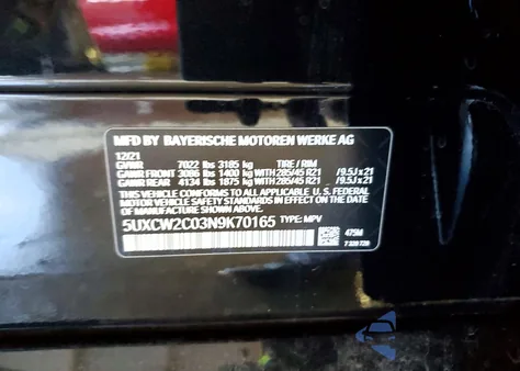 2022 BMW X7 xDrive40I from USA, damaged, VIN 5UXCW2C03N9K70165